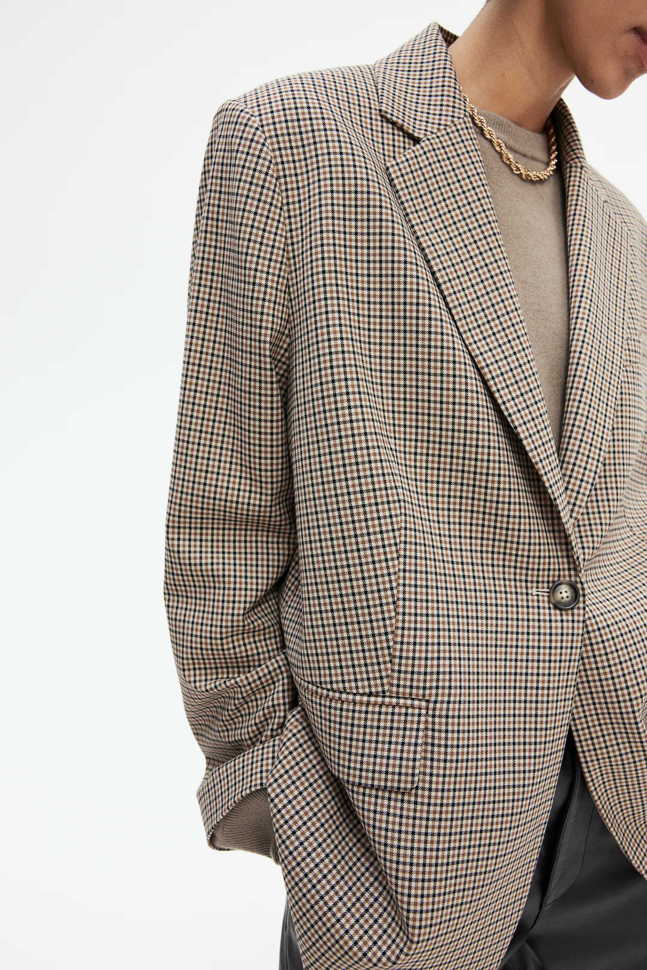 Loose Fit Blazer - Beige/Check - Ladies | H&M AU | H&M (AU)