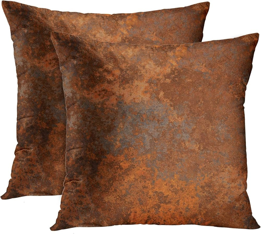 Emvency Set of 2 Throw Pillow Covers Case Brown Copper Old Rusty Metal High Resolution Orange Rus... | Amazon (US)