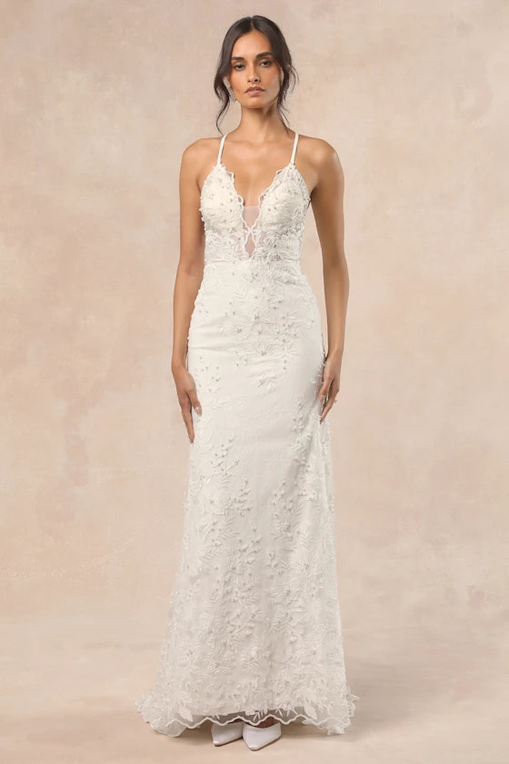 Enchanting Eternity Ivory Pearl Lace-Up Backless Maxi Dress | Lulus