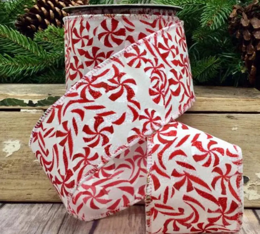 D Stevens, 10 Yards, 2.5 Inch Wired Ribbon, Peppermint Ribbon, Red Ribbon, White Ribbon, Christma... | Etsy (US)