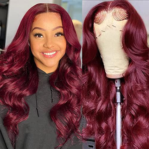 West Kiss Burgundy Lace Front Wig - Human Hair, 5x5 HD Lace Closure, 99J Body Wave, Glueless, Pre Plucked, 16 inch | Amazon (US)