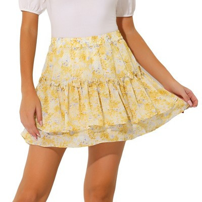 INSPIRE CHIC Women's Summer Floral Tiered Ruffle Cute Mini Skirt Medium Yellow | Target