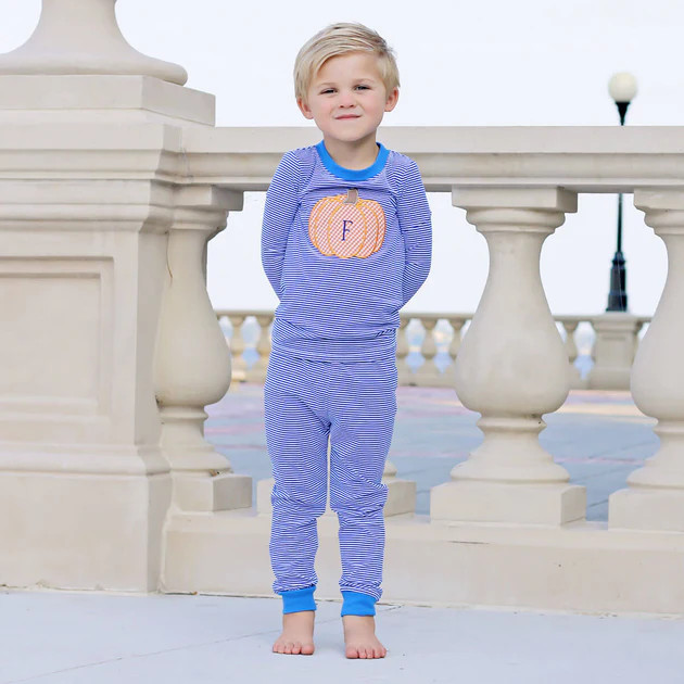 Pumpkin Dream Royal Blue Stripe Pajamas | Classic Whimsy