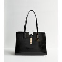 Black Croc Effect Leather-Look Tote Bag Vegan New Look | New Look (UK)