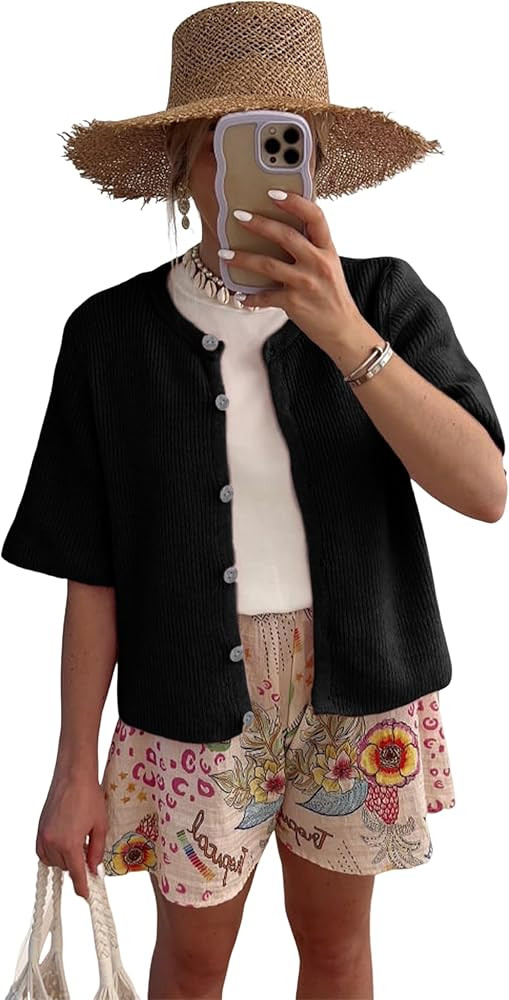Women's Lightweight Cardigan Short Sleeve Button-Down Summer Cardigan Sweater | Amazon (US)
