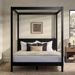 Welwick Designs Minimalist Black Wood Frame Queen Plank Canopy Bed HD9835 - The Home Depot | The Home Depot
