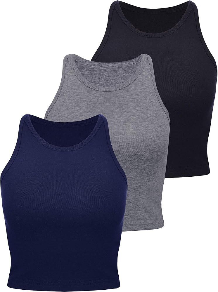 3 Pieces Women's Cotton Basic Sleeveless Racerback Crop Tank Top Sports Crop Top for Lady Girls D... | Amazon (US)