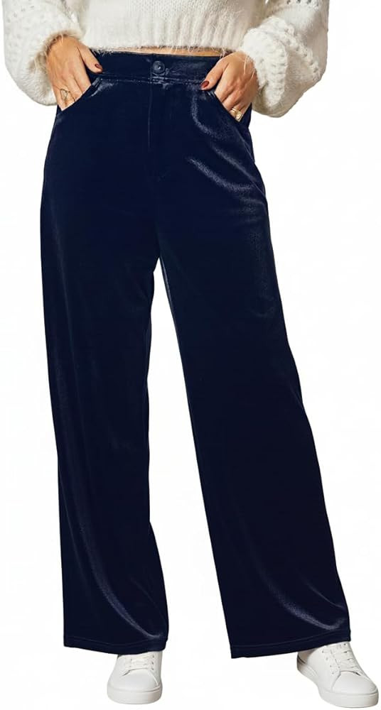 CUPSHE Velvet Pants for Women Wide Leg Dressy Velour Palazzo Work Pants with Pockets | Amazon (US)