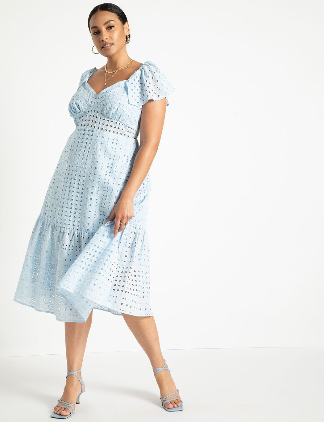 Eyelet Dress With Sheer Detail | Women's Plus Size Dresses | ELOQUII | Eloquii