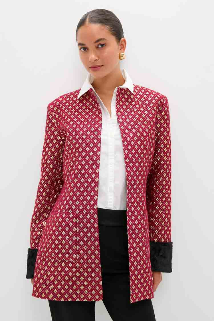 Burgundy and Gold Lea Geom Fur Jacket | Tuckernuck (US)