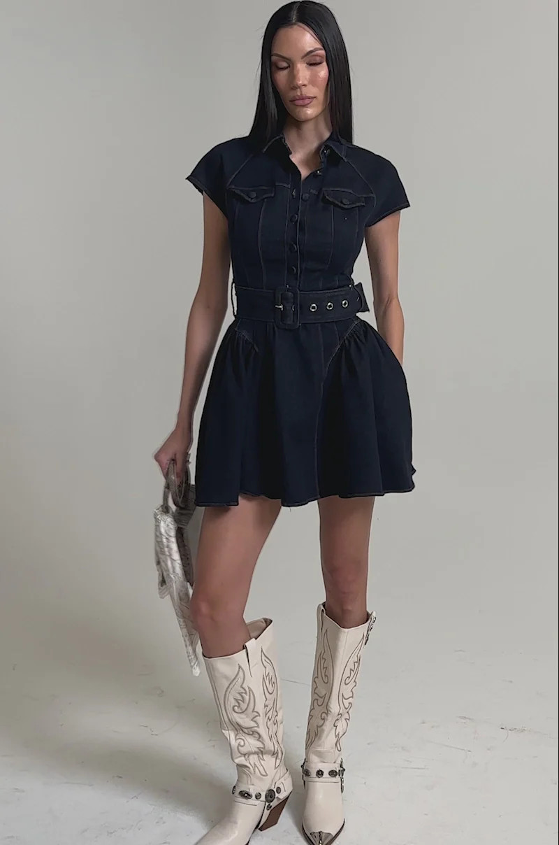 SADIE BUTTON UP DENIM MINI DRESS | AKIRA