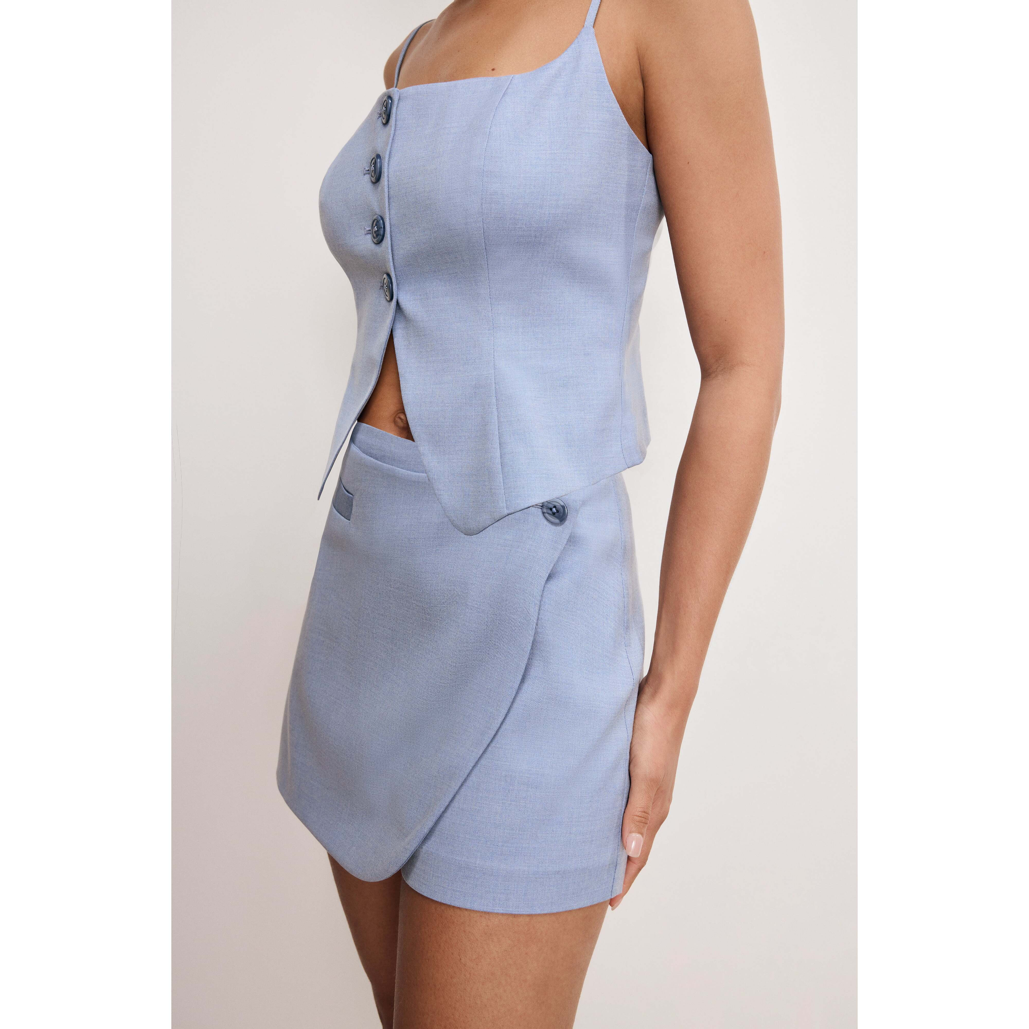 Women's Twill Suiting Wrap Skort | Crosshatch Blue, Size 14 | Good American by Khlo� Kardashian | Good American