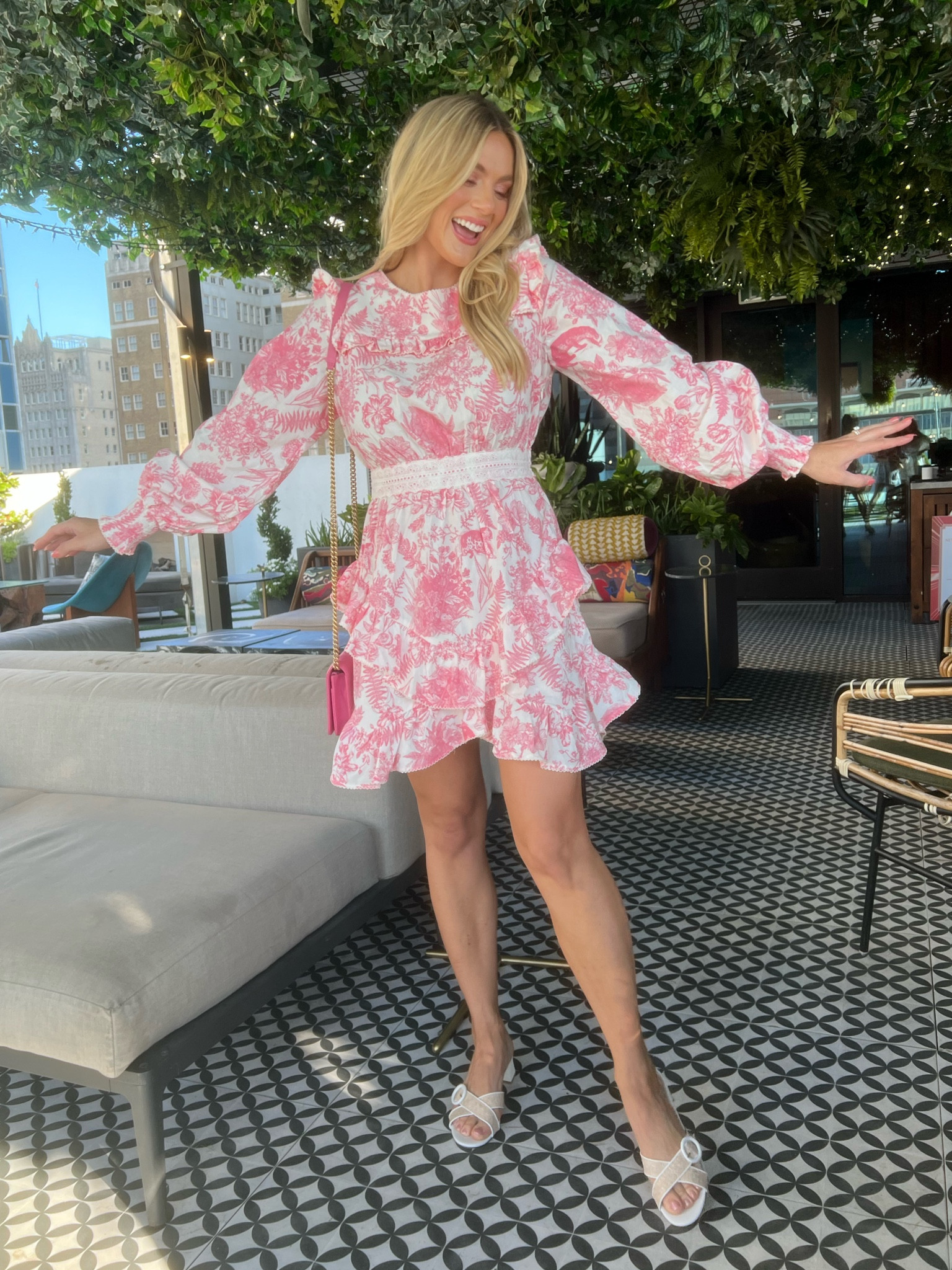 Beautiful, classy, modest long sleeve Lalibela dress with beautiful designer detailing paired with pink Chanel quilted wallet side bag and Pelle Moda white and natural heeled sandal for the perfect summer look

#LTKitbag #LTKstyletip #LTKshoecrush