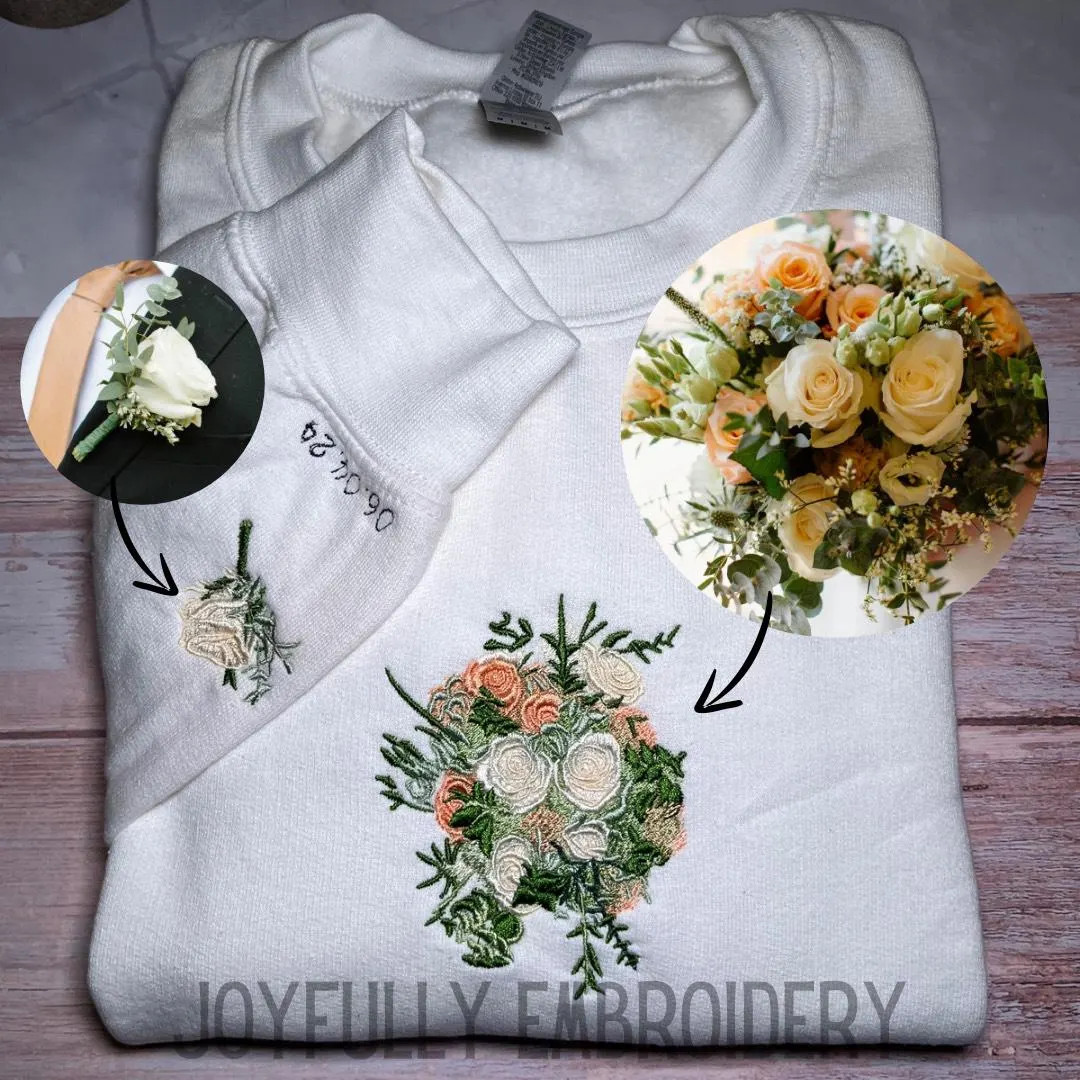 Custom Bridal Bouquet and Boutonniere Sweatshirt, Custom Embroidered Bouquet Sweatshirt - Etsy | Etsy (US)