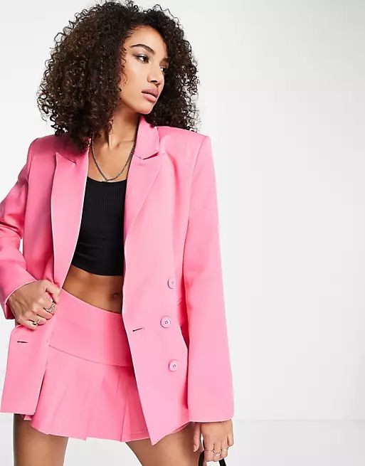 Kyo boxy double breasted blazer in hot pink - part of a set | ASOS (Global)