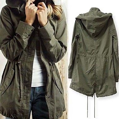 Women's Casual Drawstring Military Army Green Hoodie Trench Coat Jacket | Light in the Box