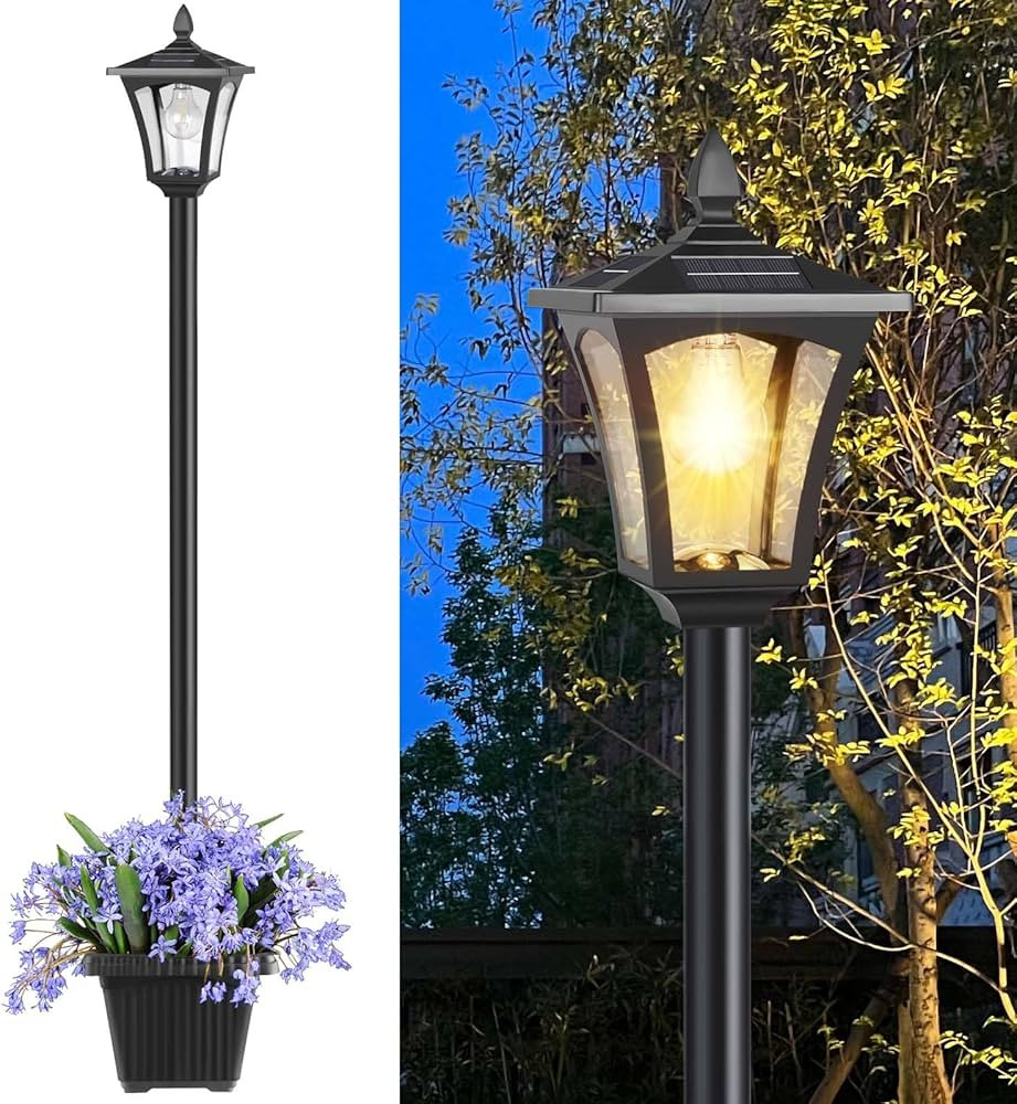 72" Solar Lamp Post Light with Planter, Glass 60 Lumens Solar Lights Outdoor Waterproof Patio Lig... | Amazon (US)
