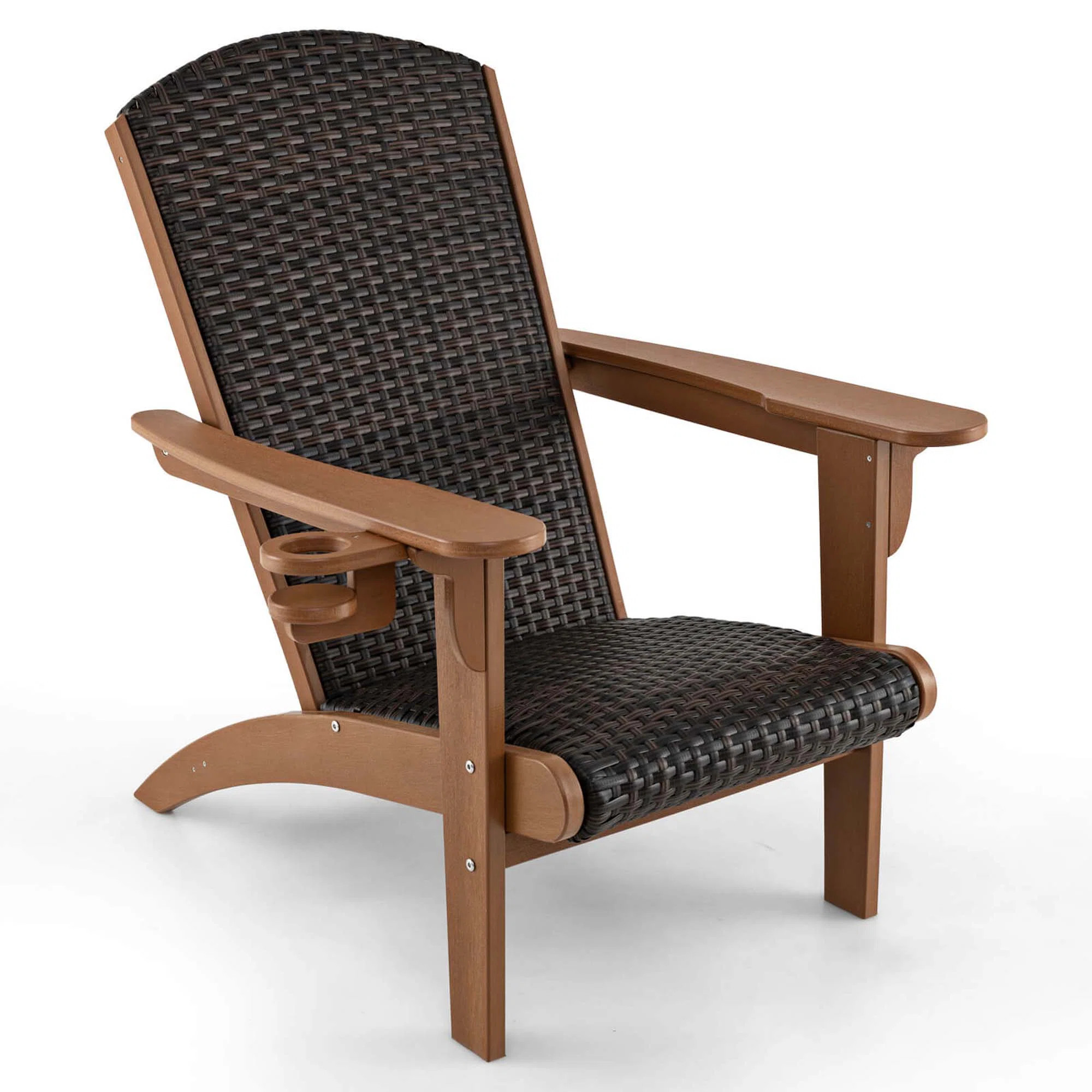 Patio Adirondack Chair With Rattan Padded Seat Wide Armrests & Hidden Cupholder | Wayfair North America