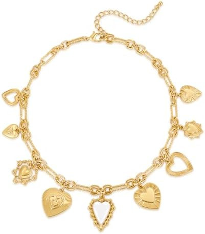 LILIE&WHITE Gold Cross Charms Necklace Trendy Heart Pendant Necklace Chunky Gold Necklaces Fashio... | Amazon (US)