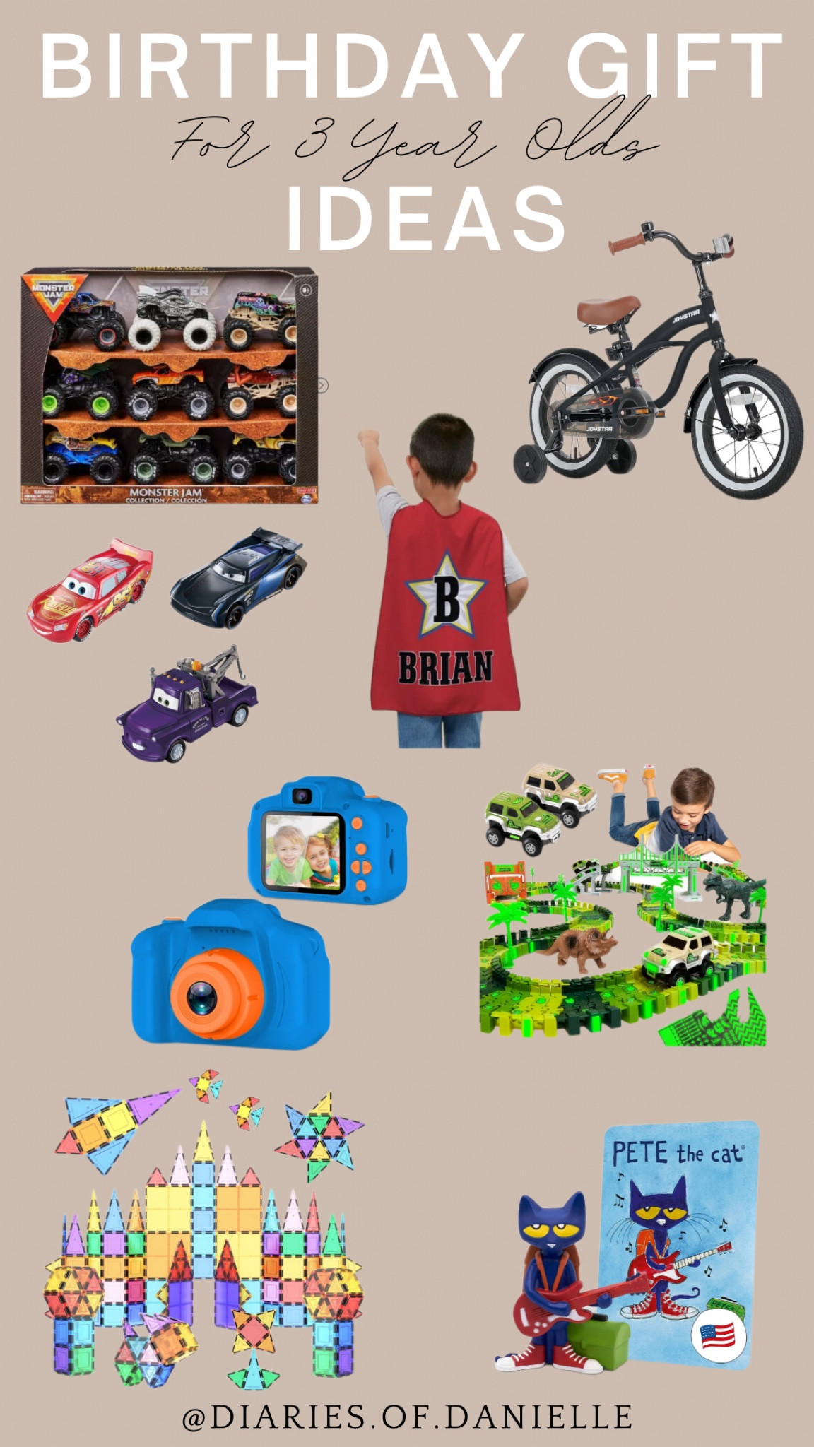 Birthday gift ideas for 3 year olds 🎉🎁

Amazon, Target, toddler gift ideas, birthday gift ideas for kids, 3 year old gifts, Monster trucks, tricycle, personalized superhero cape, racecar track, digital camera, color changing cars, magnatiles 

#LTKFindsUnder50 #LTKGiftGuide #LTKKids