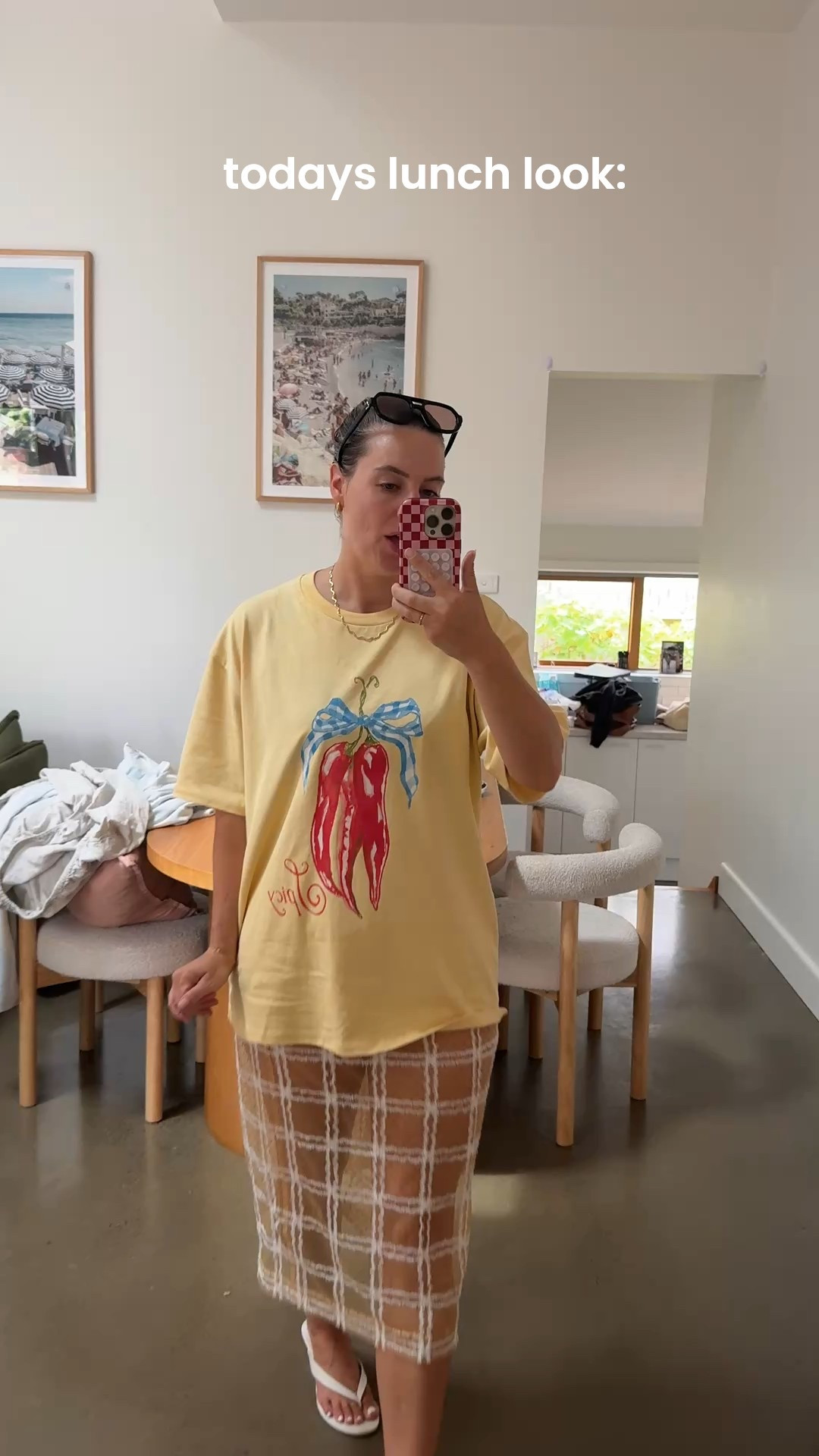 Such a cute lunch outfit. Everything linked below. 

(Casual outfit, smart casual, summer look, sheer skirt, see through skirt, oversized tee, print tee, chilly tee, graphic tee, new season, low wedges, kitten heels, yellow tee, oversized aviators, lunch ootd, colourful outfit) 

#LTKsale #LTKsummer #LTKaustralia