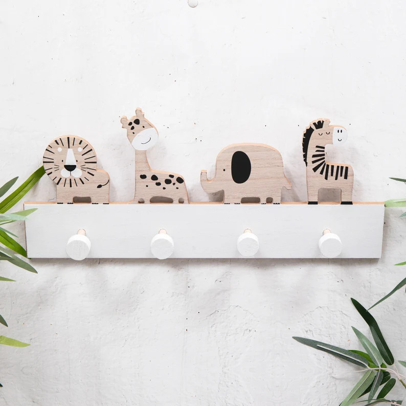 Animal Childrens Wall Hooks Natural White Wood Kids Jungle - Etsy Canada | Etsy (CAD)