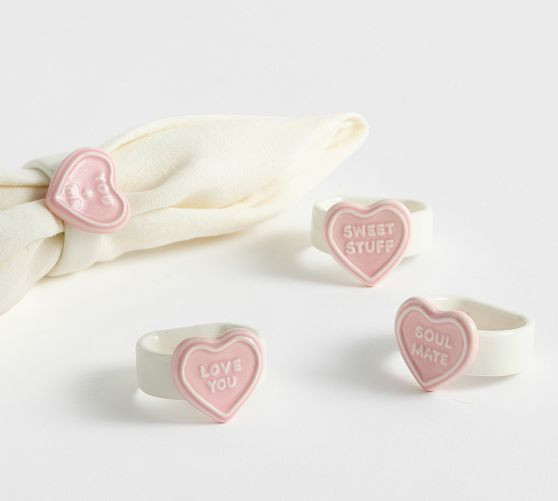 Conversation Hearts Stoneware Napkin Rings - Set of 4 | Pottery Barn (US)