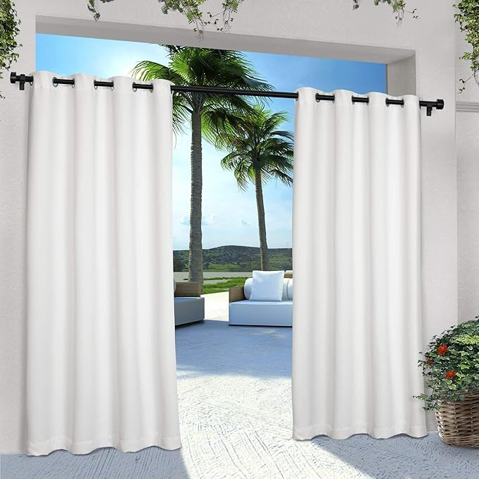 Exclusive Home Curtains Indoor/Outdoor Solid Cabana Grommet Top Curtain Panel Pair, 54x120, White... | Amazon (US)