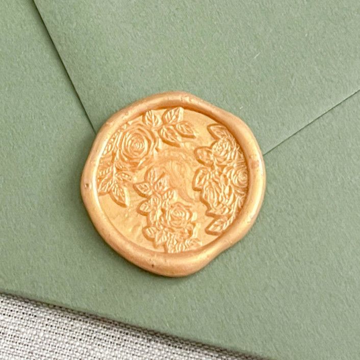 Roses self-adhesive wax seals in yellow gold | Set of 10 | Minted