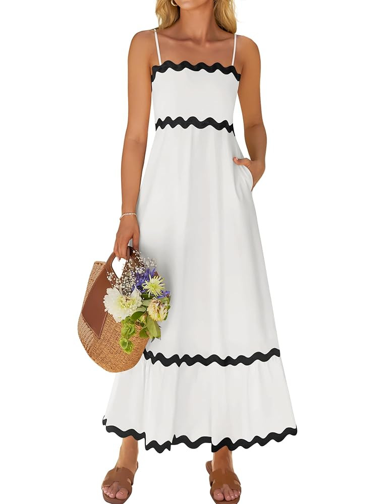 ZESICA Women's 2025 Summer Spaghetti Straps Sleeveless Backless Sundress Flowy Smocked Lace Swing... | Amazon (US)