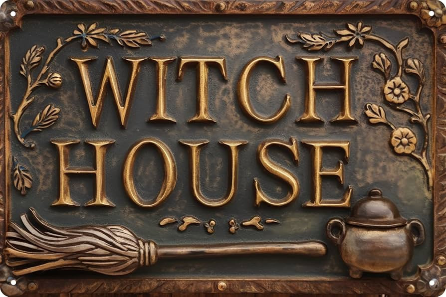 Witch House Vintage Metal Sign Decor Plaque 8x12 in Funny Retro Poster for Garage Porch Cafe Bar Woman Cave Living Room Garden Shop Wall Decor Gift for Halloween | Amazon (US)
