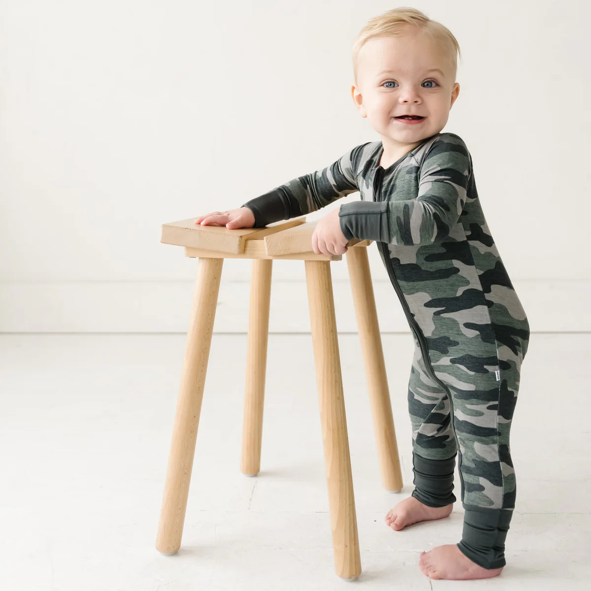 Vintage Camo Bamboo Viscose Zippy | Little Sleepies