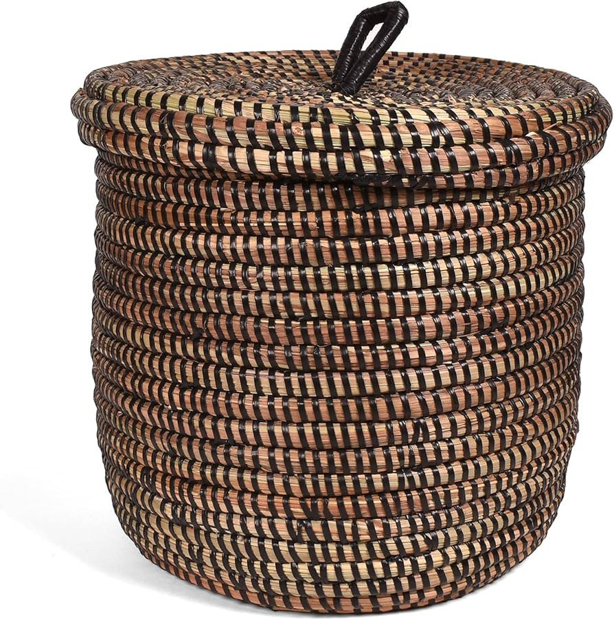 Fair Trade Handwoven Lidded Basket from Senegal, Black | Amazon (US)