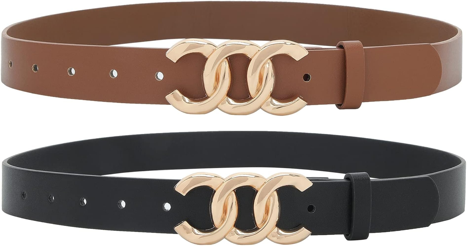 Earnda 2 Pack Women Belts for Jeans Dresses Fashion Gold Buckle Ladies Waist Belt Faux Leather Si... | Amazon (US)