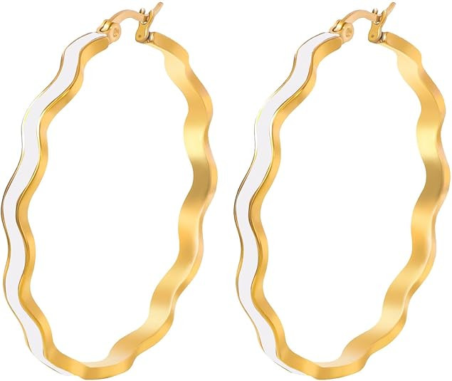 Enamel Hoop Earrings for Women 18K Real Gold Plated Hypoallergenic C-Shaped Earring Colorful Enam... | Amazon (US)