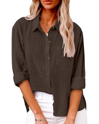 Womens Summer Linen Shirts Casual Button Down 2026 Long Sleeve Cotton Top Blouse Shirt with Pocke... | Amazon (US)