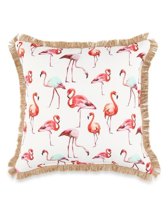 Indoor/Outdoor Flamingo Jute Trim Decorative Pillow | Stein Mart