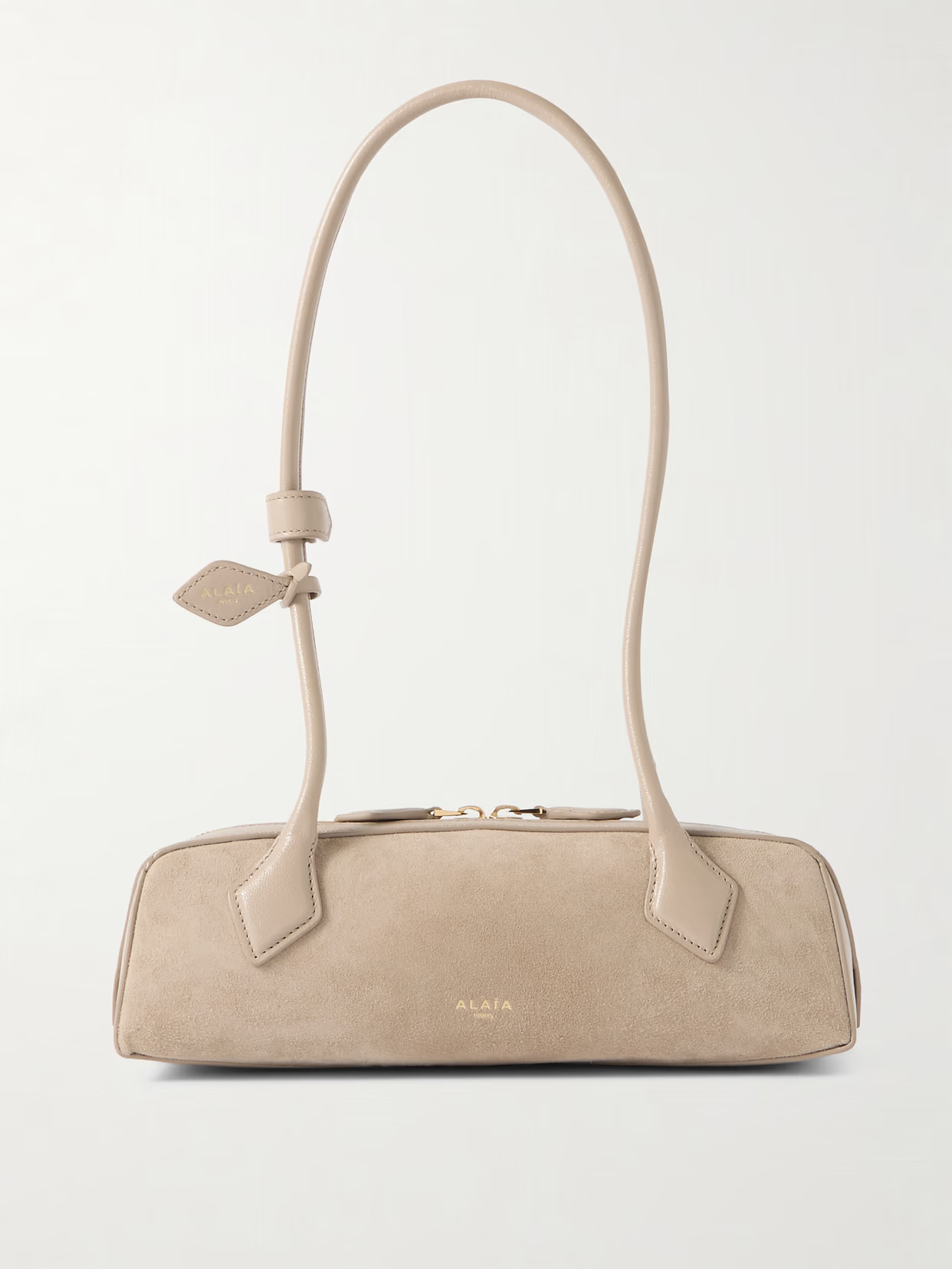 Alaïa - Le Teckel Small Leather-trimmed Suede Shoulder Bag - Neutrals | NET-A-PORTER (US)