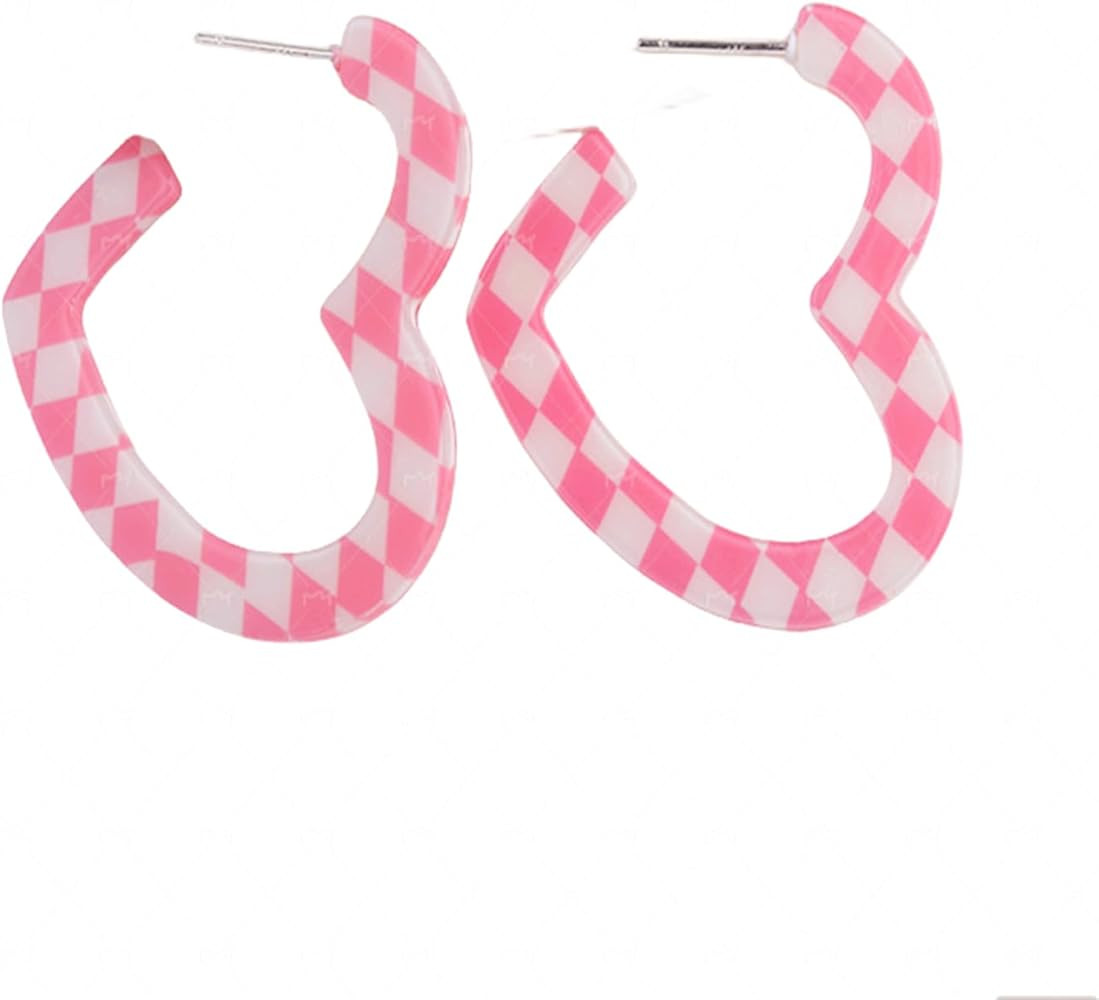 Checkerboard Hoop Earrings for Women Sterling Silver Post Hypoallergenic Retro Simple Colorful Ac... | Amazon (US)