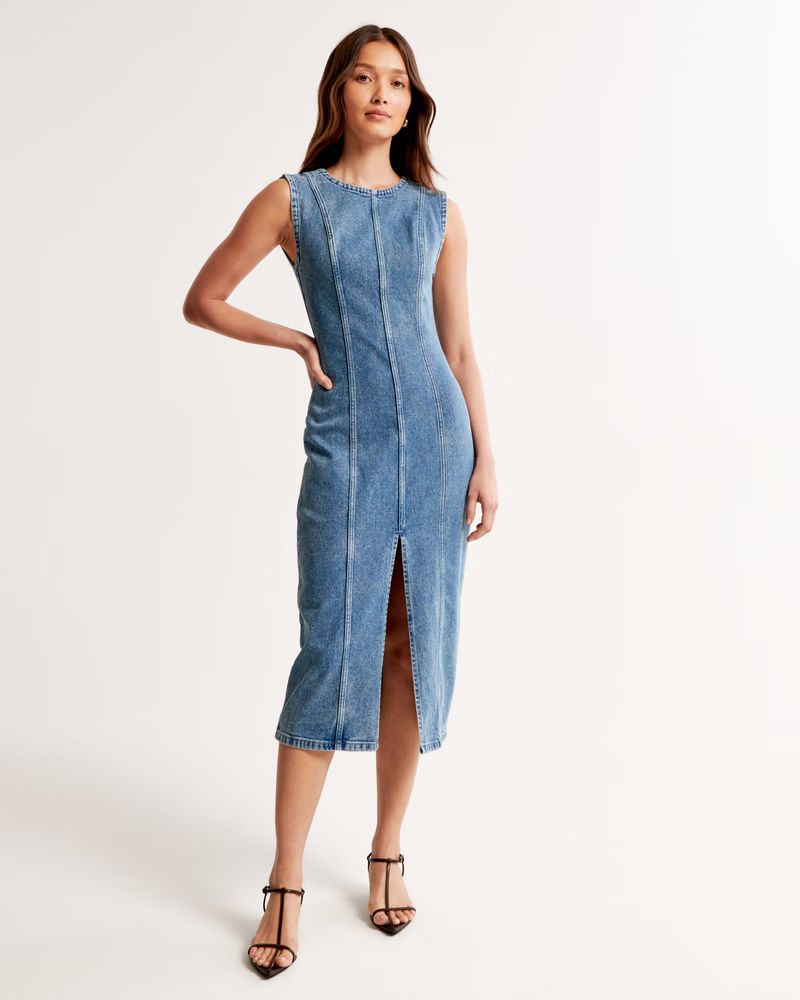 Women's Shell Denim Midi Dress | Women's 20% Off Select Styles | Abercrombie.com | Abercrombie & Fitch (US)