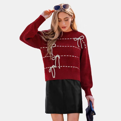 Women's Red Chic Bow Knit Sweater - Cupshe-S-Red | Target