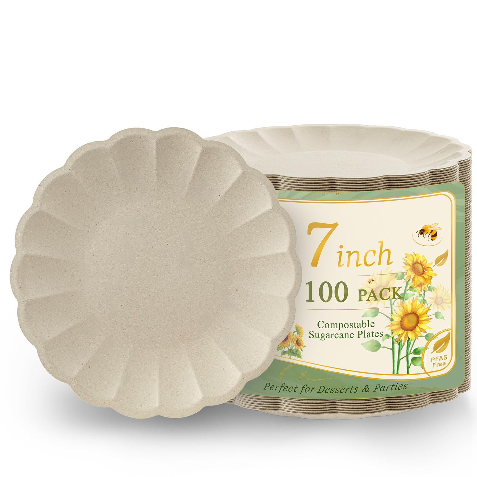 WELLIFE 100 Pack 7 Inch Natural Color Paper Plates - Scalloped Snack Plates for Eco Parties, Outd... | Amazon (US)