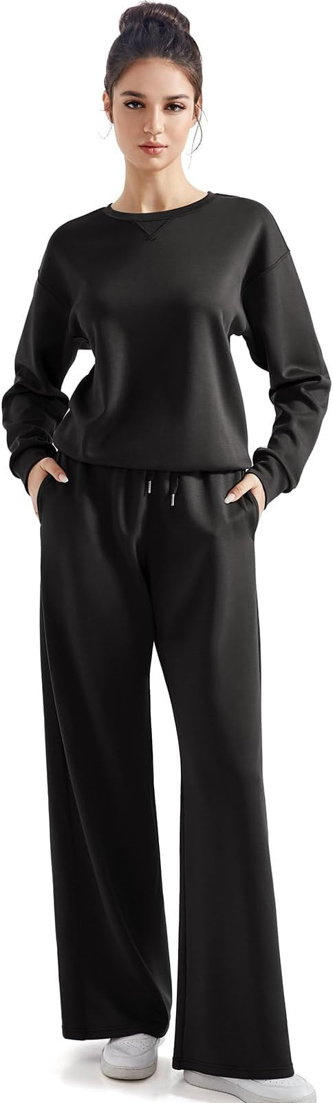 SUUKSESS Women Modal Fall 2 piece outfits Oversized Sweatshirt Wide Leg Pants | Amazon (US)