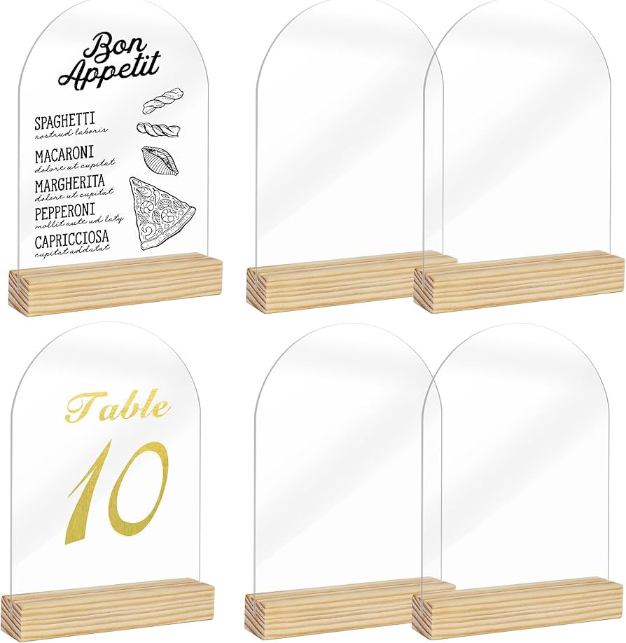 Acrylic Sign Blank Sheet with Wooden Stands Holders Wedding Table Numbers, 10 pack DIY 5x7 blank ... | Amazon (US)