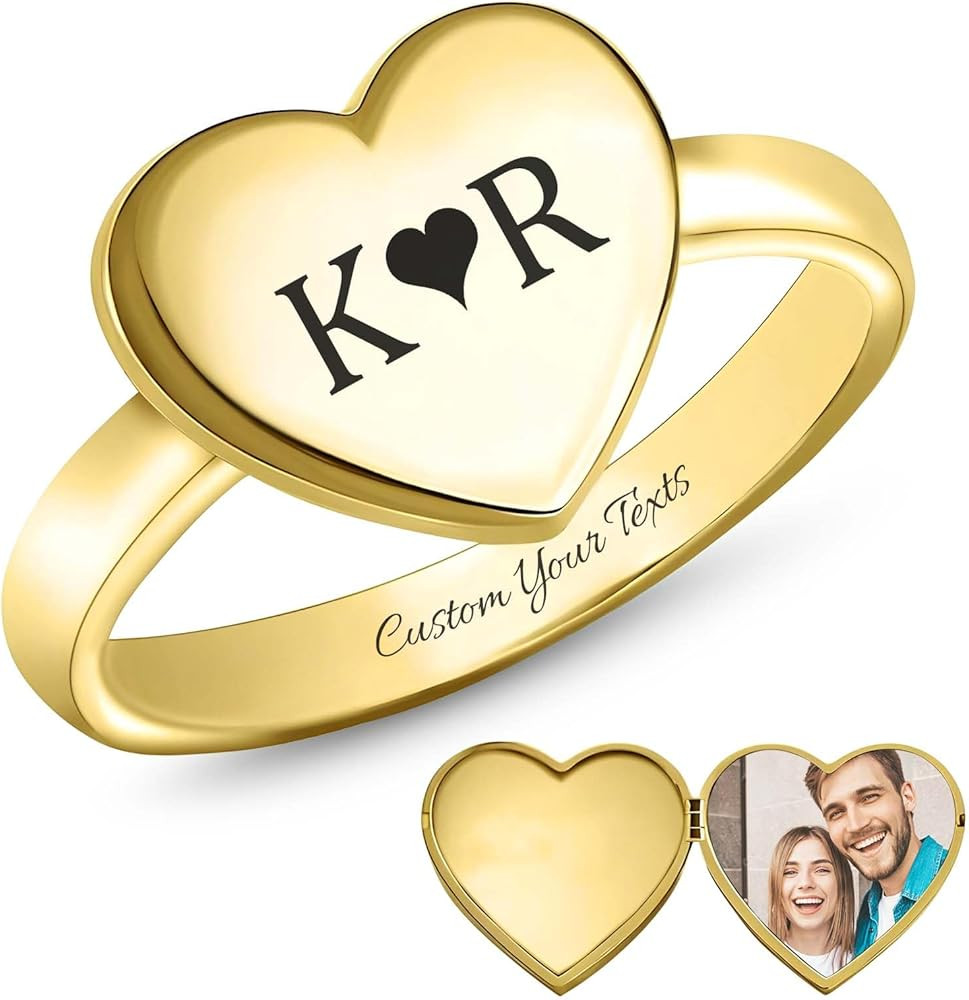 Custom Locket Rings For Women, Personalized Photo Rings Heart Custom Memorial Ring Locket With Pi... | Amazon (US)