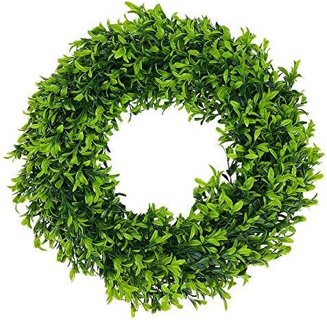 IMIYOKU Wreath 16 inches Faux Boxwood Wreaths Front Door Artificial Plastic Green Hanging Garland... | Amazon (US)