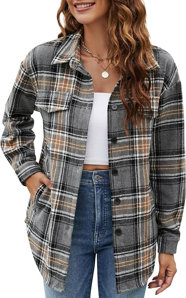 Blooming Jelly Womens Flannel Plaid Shirts Button Down Long Sleeve Fall Shackets Jackets 2023 wit... | Amazon (US)