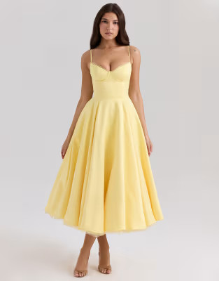 House of CB Mademoiselle satin tulle midi dress in sunshine yellow | ASOS (Global)