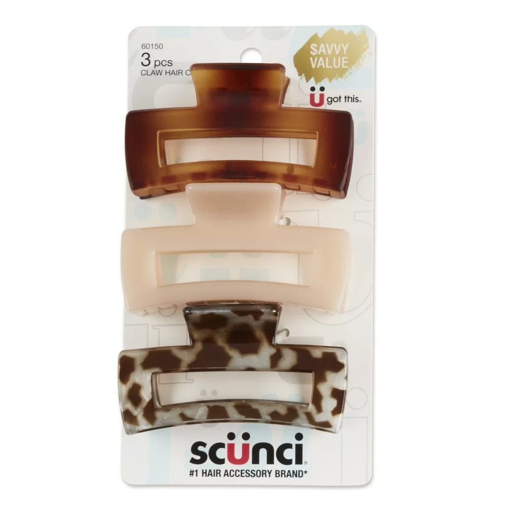 Scunci Open Cut Rectangular Claw Clips, Assorted Neutrals, 3 Ct | Walmart (US)