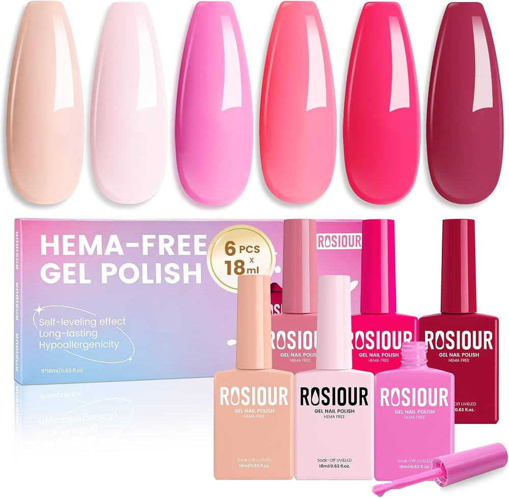 18ML Pink Gel Nail Polish Set 6 Colors, HEMA-Free Hot Light Nude French Pink Nail Polish Kit for ... | Amazon (US)